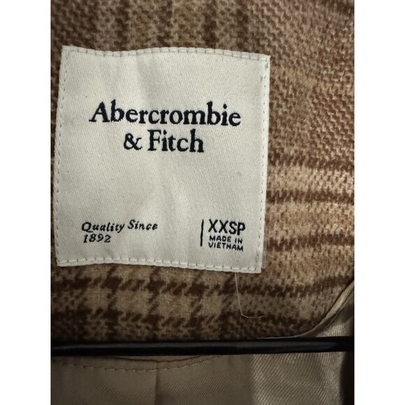 Abercrombie & Fitch Women's XXSP Brown Plaid Dad Coat Jacket Wool-Blend Preppy - Picture 5 of 11